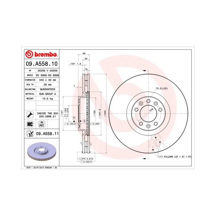 BREMBO COATED DISC LINE Bremsscheibe 09.A558.11