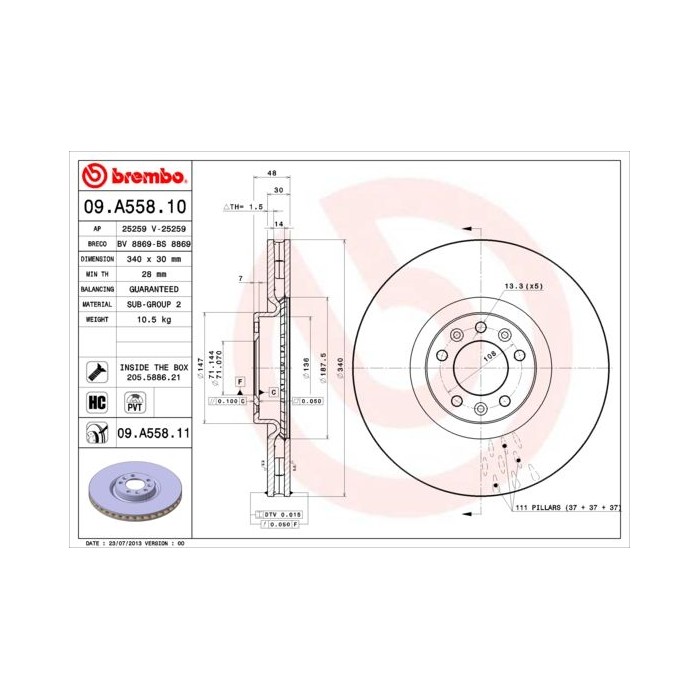 BREMBO COATED DISC LINE Bremsscheibe 09.A558.11