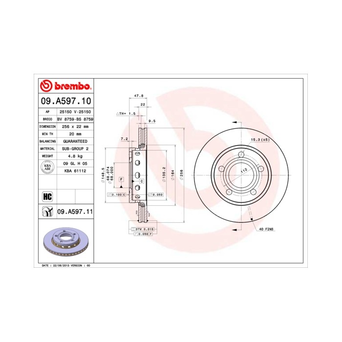 BREMBO COATED DISC LINE Bremsscheibe 09.A597.11