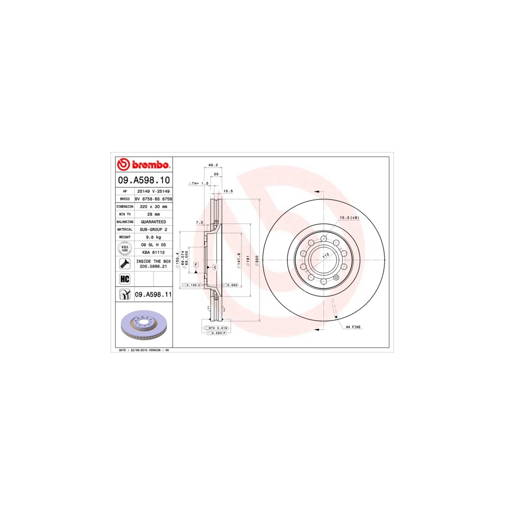 BREMBO COATED DISC LINE Bremsscheibe 09.A598.11