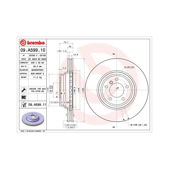 BREMBO COATED DISC LINE Bremsscheibe 09.A599.11