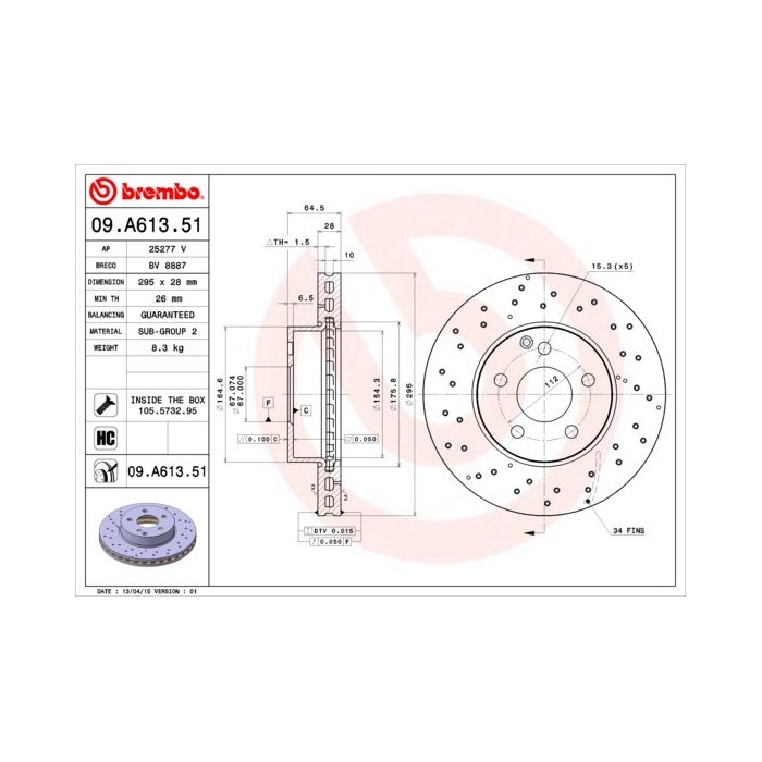 BREMBO COATED DISC LINE Bremsscheibe 09.A613.51