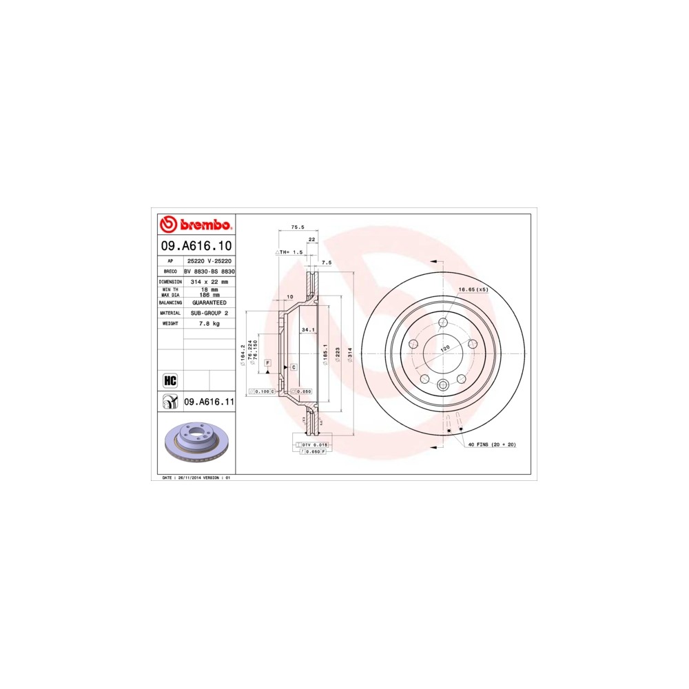BREMBO Bremsscheibe 09.A616.10