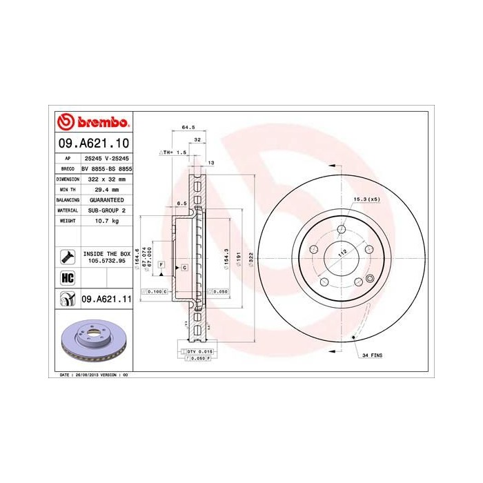 BREMBO COATED DISC LINE Bremsscheibe 09.A621.11