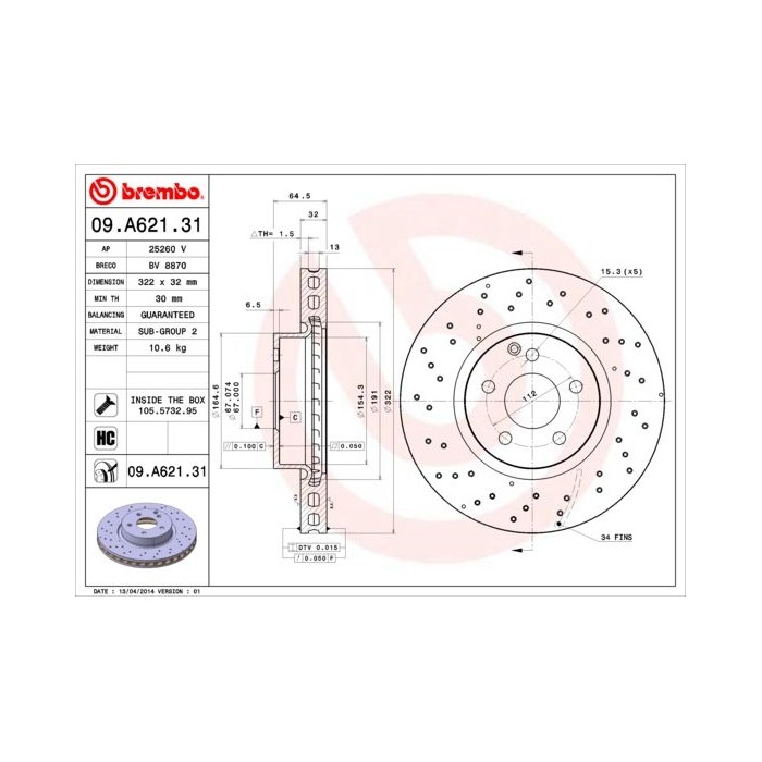BREMBO COATED DISC LINE Bremsscheibe 09.A621.31