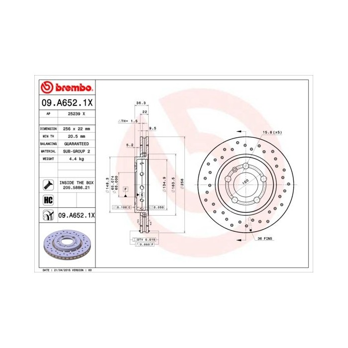 BREMBO XTRA LINE Bremsscheibe 09.A652.1X