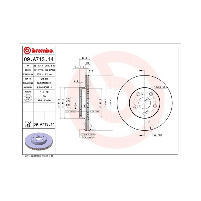 BREMBO COATED DISC LINE Bremsscheibe 09.A713.11