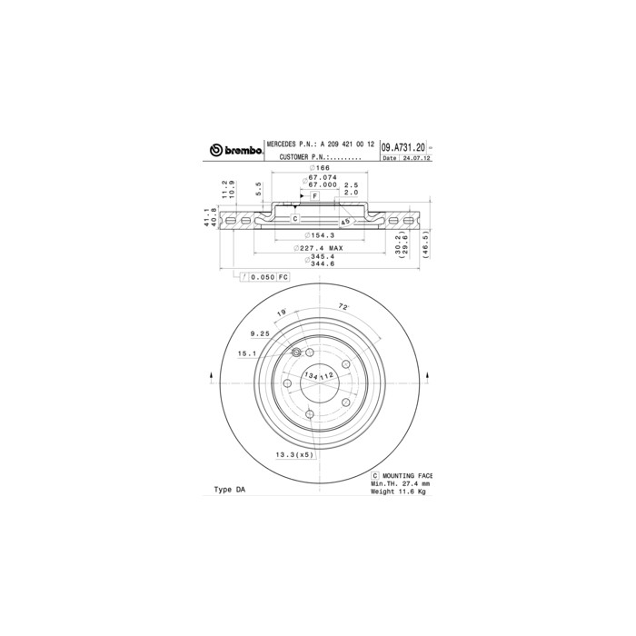 BREMBO COATED DISC LINE Bremsscheibe 09.A731.21