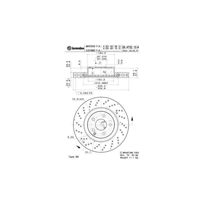BREMBO COATED DISC LINE Bremsscheibe 09.A732.11