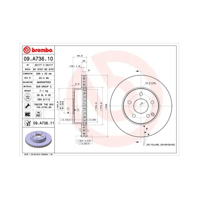 BREMBO COATED DISC LINE Bremsscheibe 09.A736.11