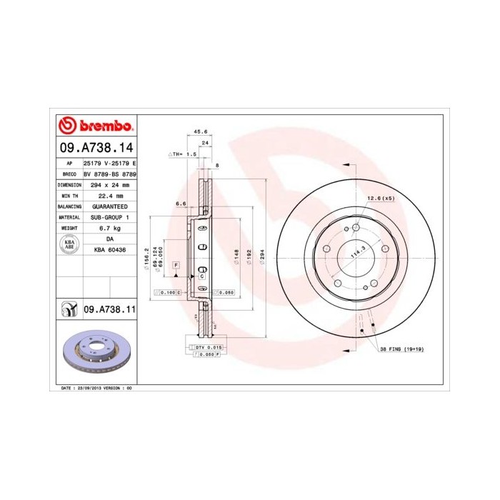 BREMBO COATED DISC LINE Bremsscheibe 09.A738.11
