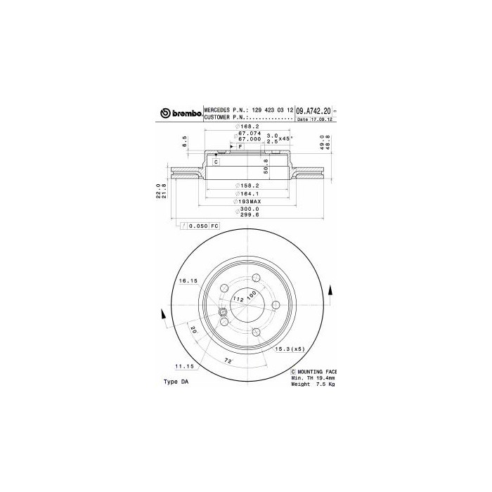 BREMBO COATED DISC LINE Bremsscheibe 09.A742.21