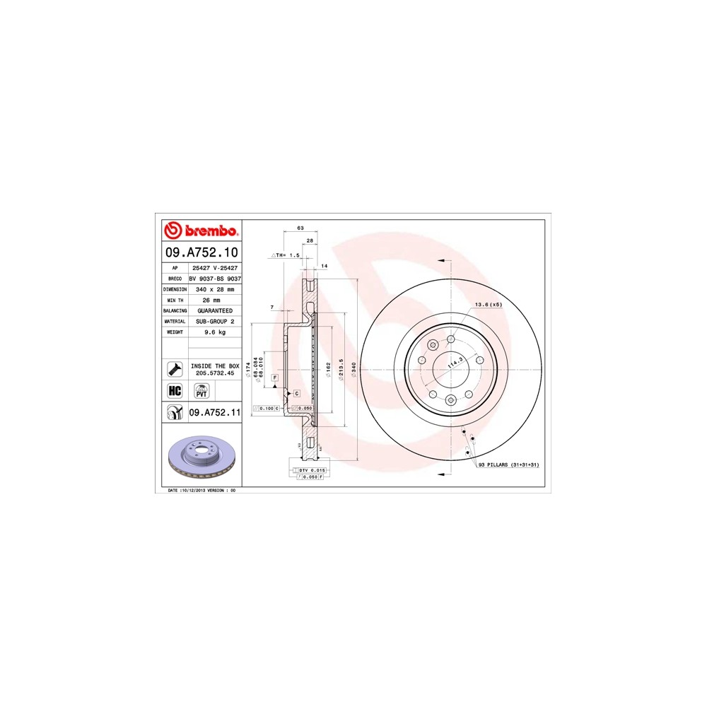 BREMBO COATED DISC LINE Bremsscheibe 09.A752.11