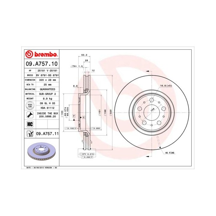 BREMBO Bremsscheibe 09.A757.10