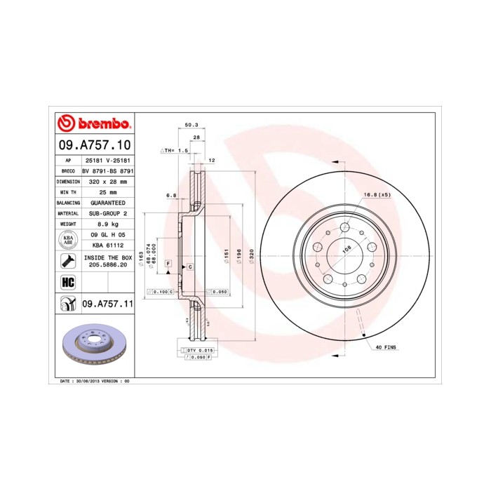 BREMBO COATED DISC LINE Bremsscheibe 09.A757.11