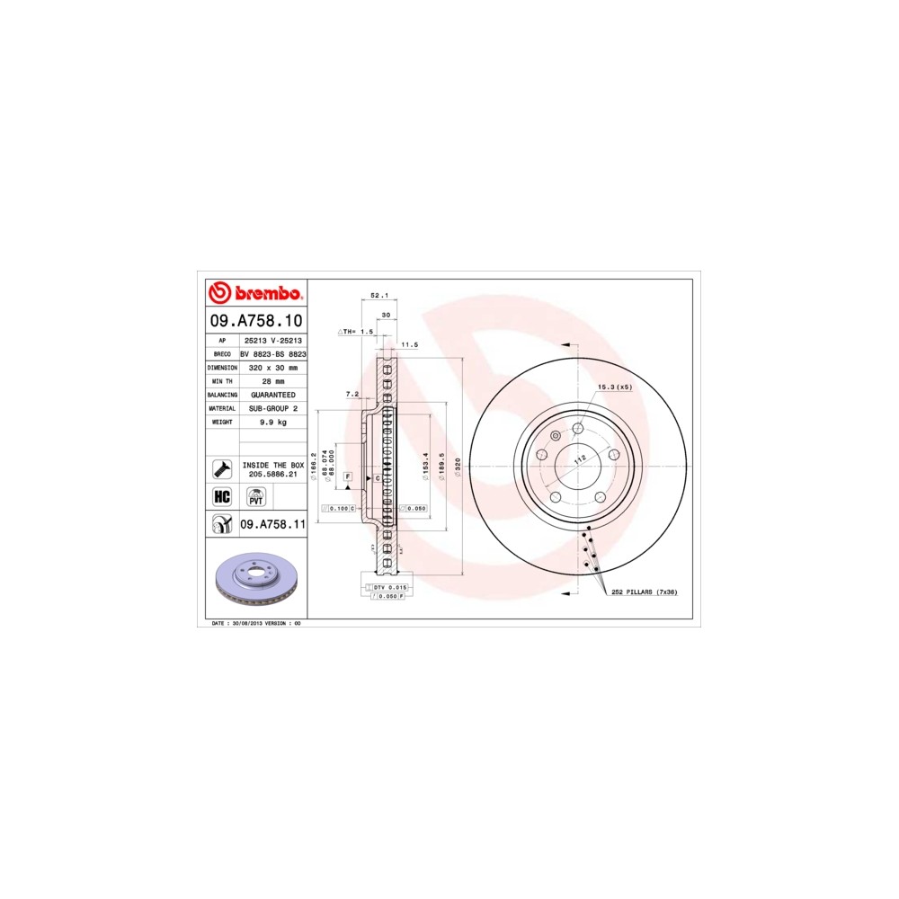 BREMBO COATED DISC LINE Bremsscheibe 09.A758.11