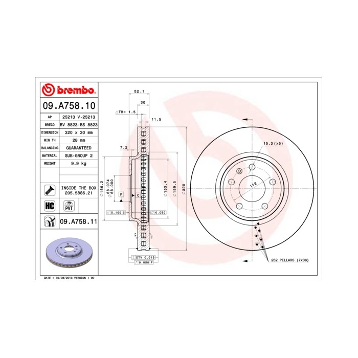 BREMBO COATED DISC LINE Bremsscheibe 09.A758.11