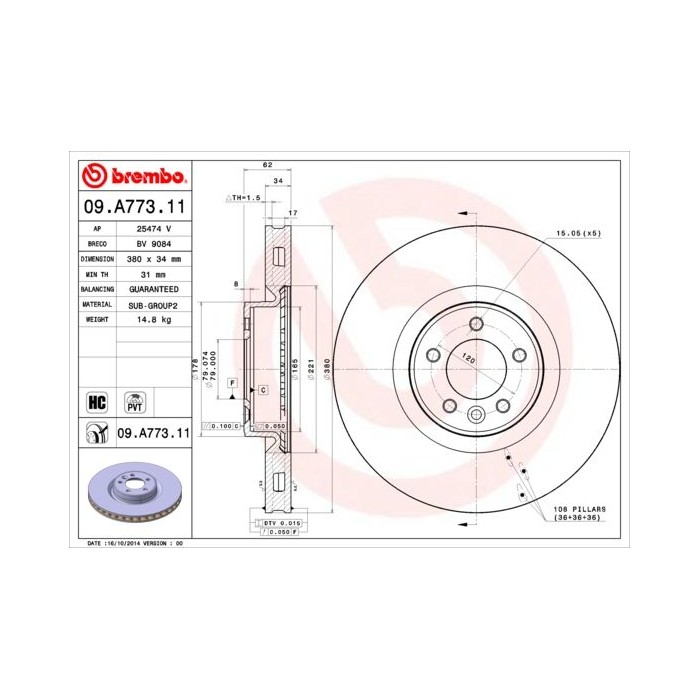BREMBO COATED DISC LINE Bremsscheibe 09.A773.11