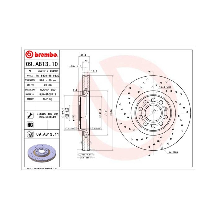BREMBO COATED DISC LINE Bremsscheibe 09.A813.11