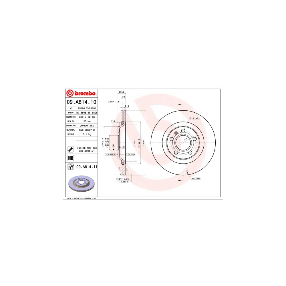 BREMBO COATED DISC LINE Bremsscheibe 09.A814.11