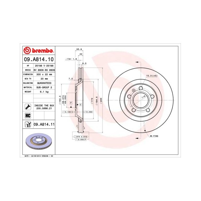 BREMBO COATED DISC LINE Bremsscheibe 09.A814.11