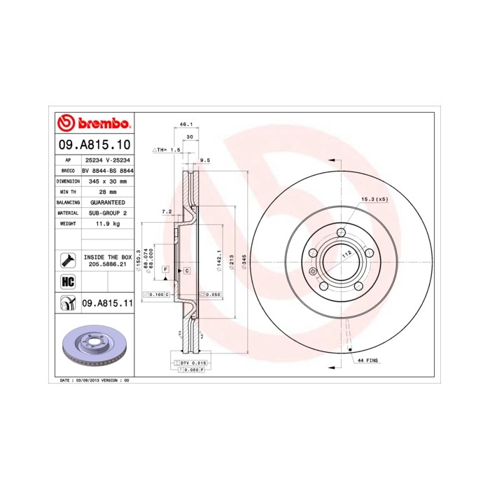 BREMBO COATED DISC LINE Bremsscheibe 09.A815.11