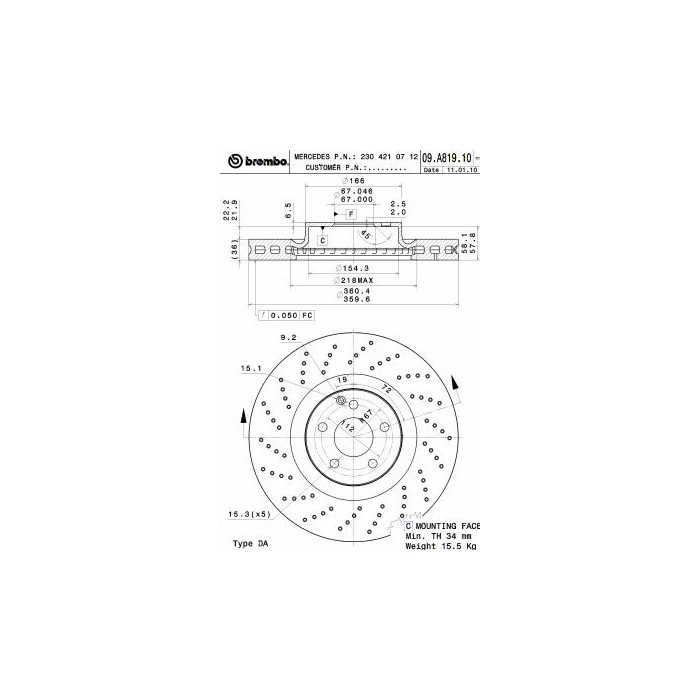 BREMBO COATED DISC LINE Bremsscheibe 09.A819.11
