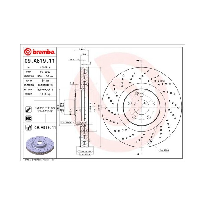 BREMBO COATED DISC LINE Bremsscheibe 09.A819.11