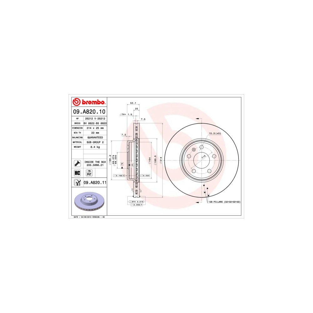 BREMBO Bremsscheibe 09.A820.10