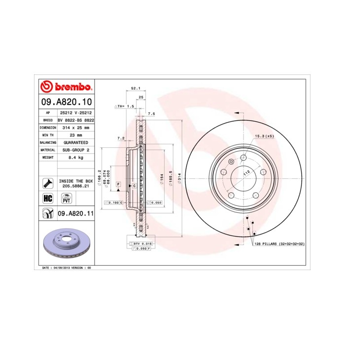 BREMBO COATED DISC LINE Bremsscheibe 09.A820.11