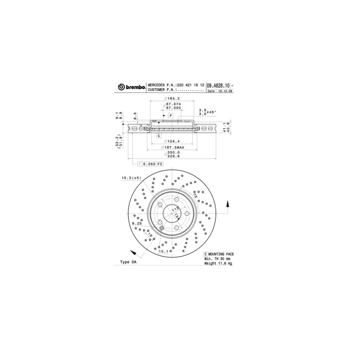 BREMBO COATED DISC LINE Bremsscheibe 09.A828.11