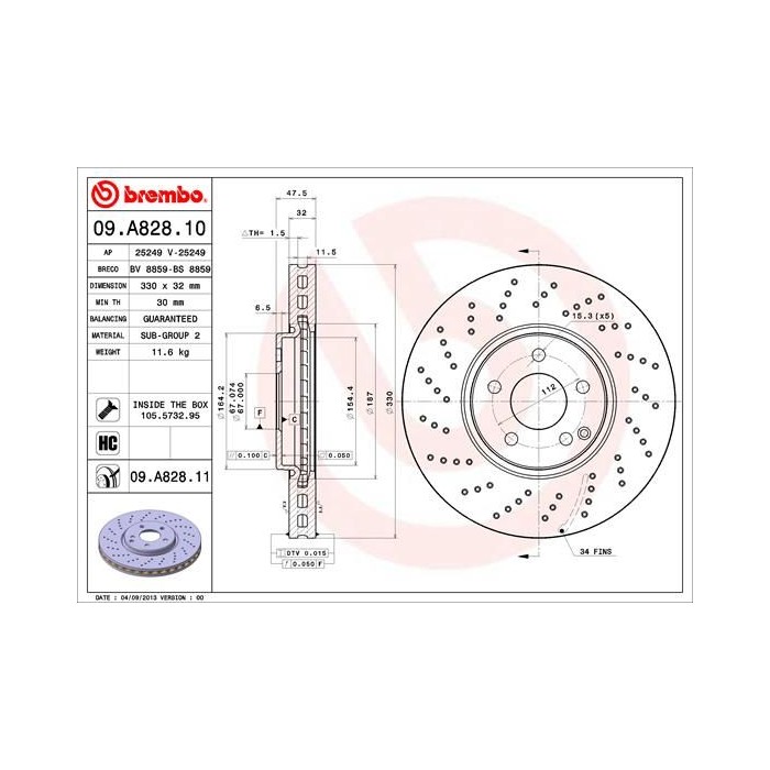 BREMBO COATED DISC LINE Bremsscheibe 09.A828.11