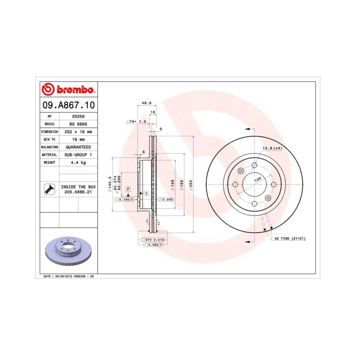 BREMBO Bremsscheibe 09.A867.10