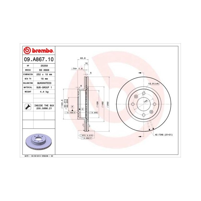 BREMBO Bremsscheibe 09.A867.10