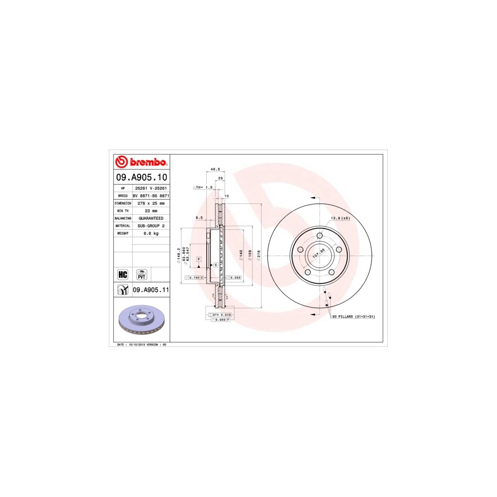 BREMBO Bremsscheibe 09.A905.10