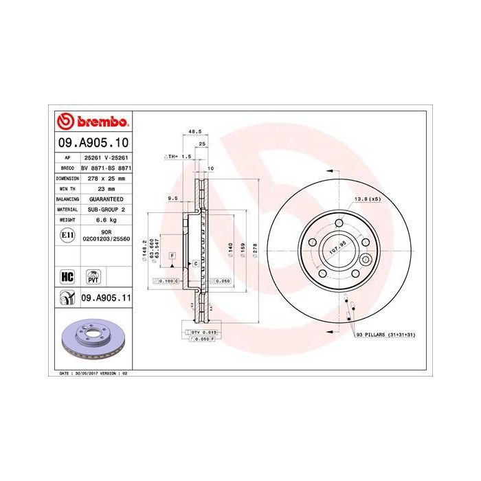 BREMBO Bremsscheibe 09.A905.10