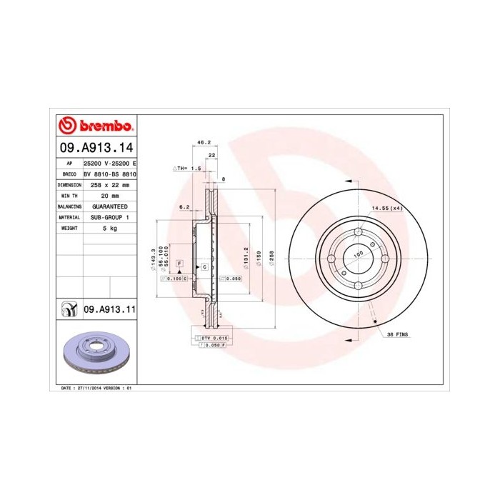 BREMBO COATED DISC LINE Bremsscheibe 09.A913.11