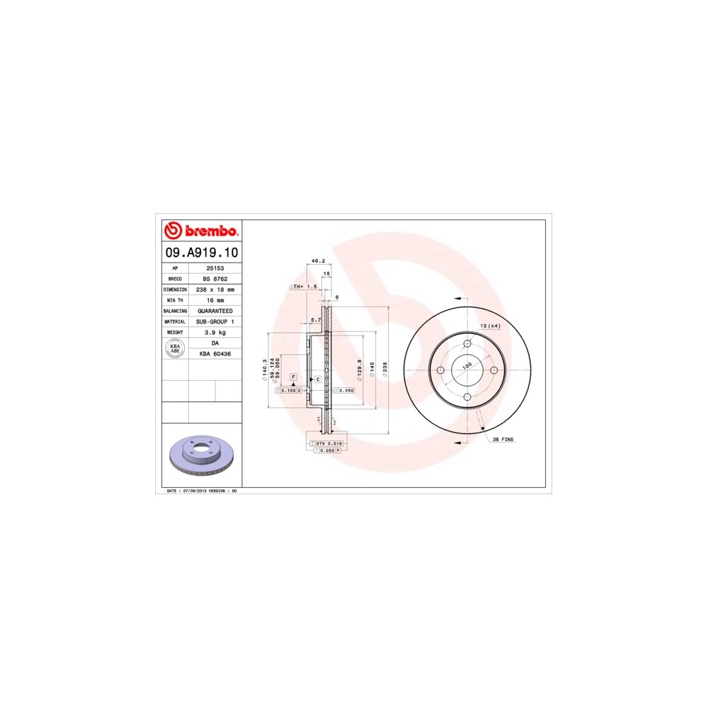 BREMBO Bremsscheibe 09.A919.10
