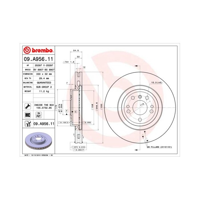 BREMBO COATED DISC LINE Bremsscheibe 09.A956.11