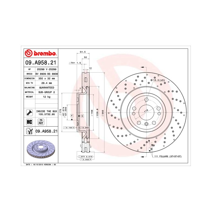 BREMBO COATED DISC LINE Bremsscheibe 09.A958.21
