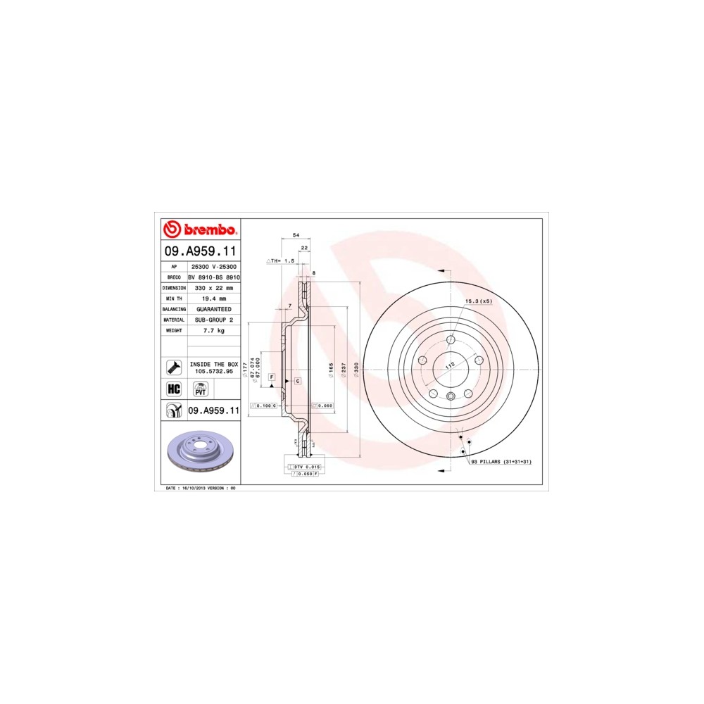 BREMBO COATED DISC LINE Bremsscheibe 09.A959.11