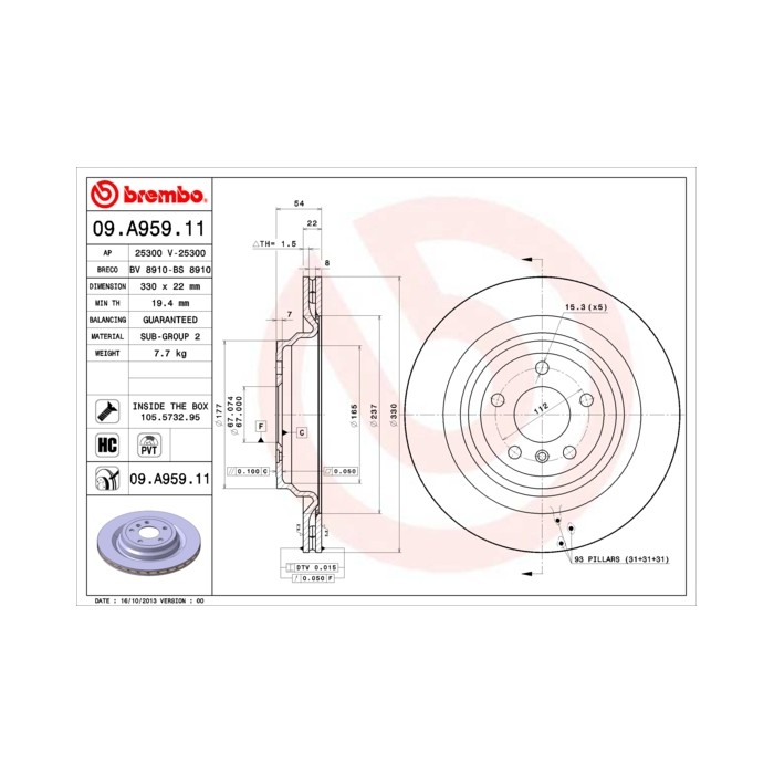 BREMBO COATED DISC LINE Bremsscheibe 09.A959.11