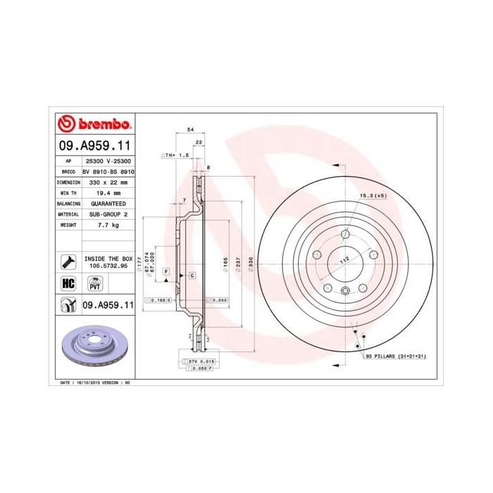 BREMBO COATED DISC LINE Bremsscheibe 09.A959.11