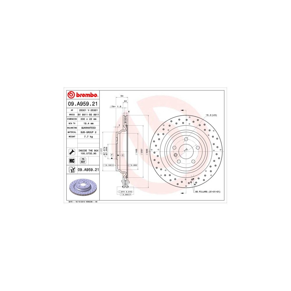 BREMBO COATED DISC LINE Bremsscheibe 09.A959.21