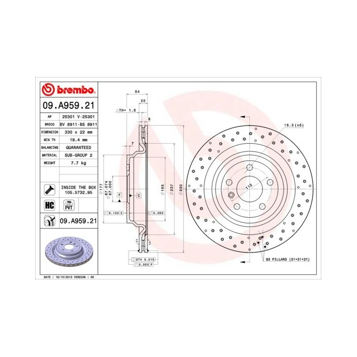 BREMBO COATED DISC LINE Bremsscheibe 09.A959.21