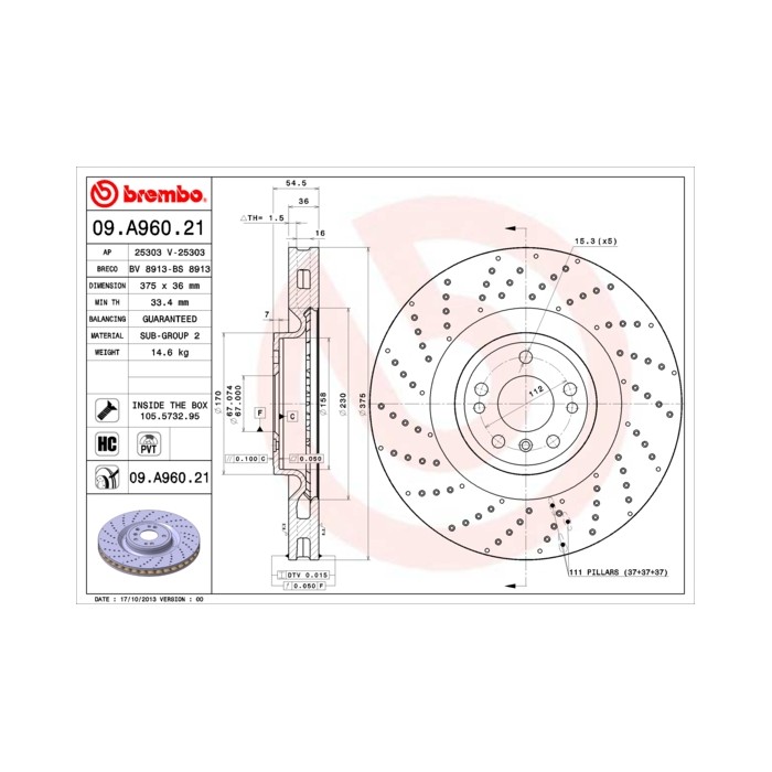 BREMBO COATED DISC LINE Bremsscheibe 09.A960.21