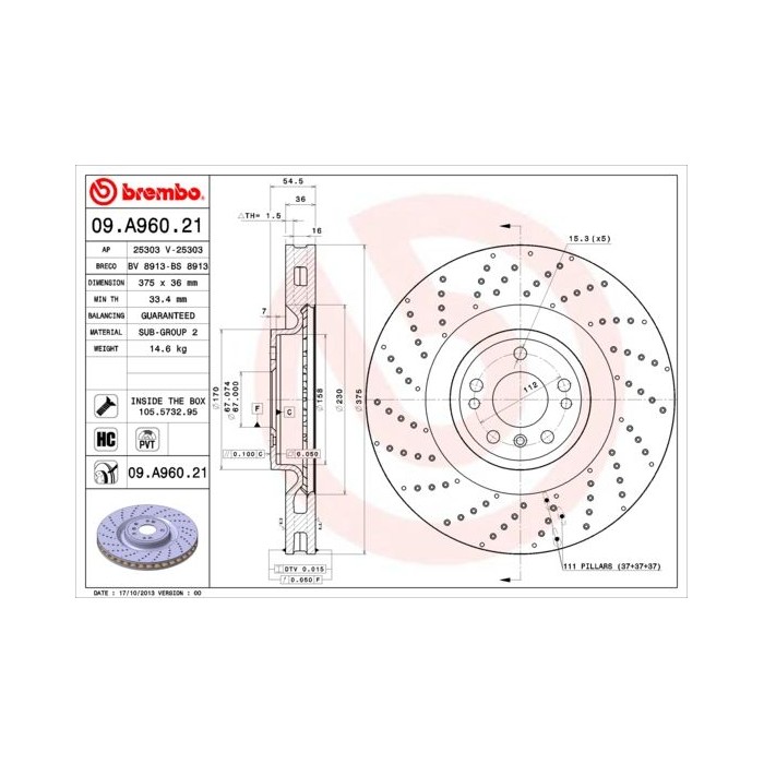 BREMBO COATED DISC LINE Bremsscheibe 09.A960.21