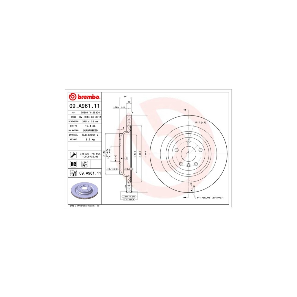 BREMBO COATED DISC LINE Bremsscheibe 09.A961.11