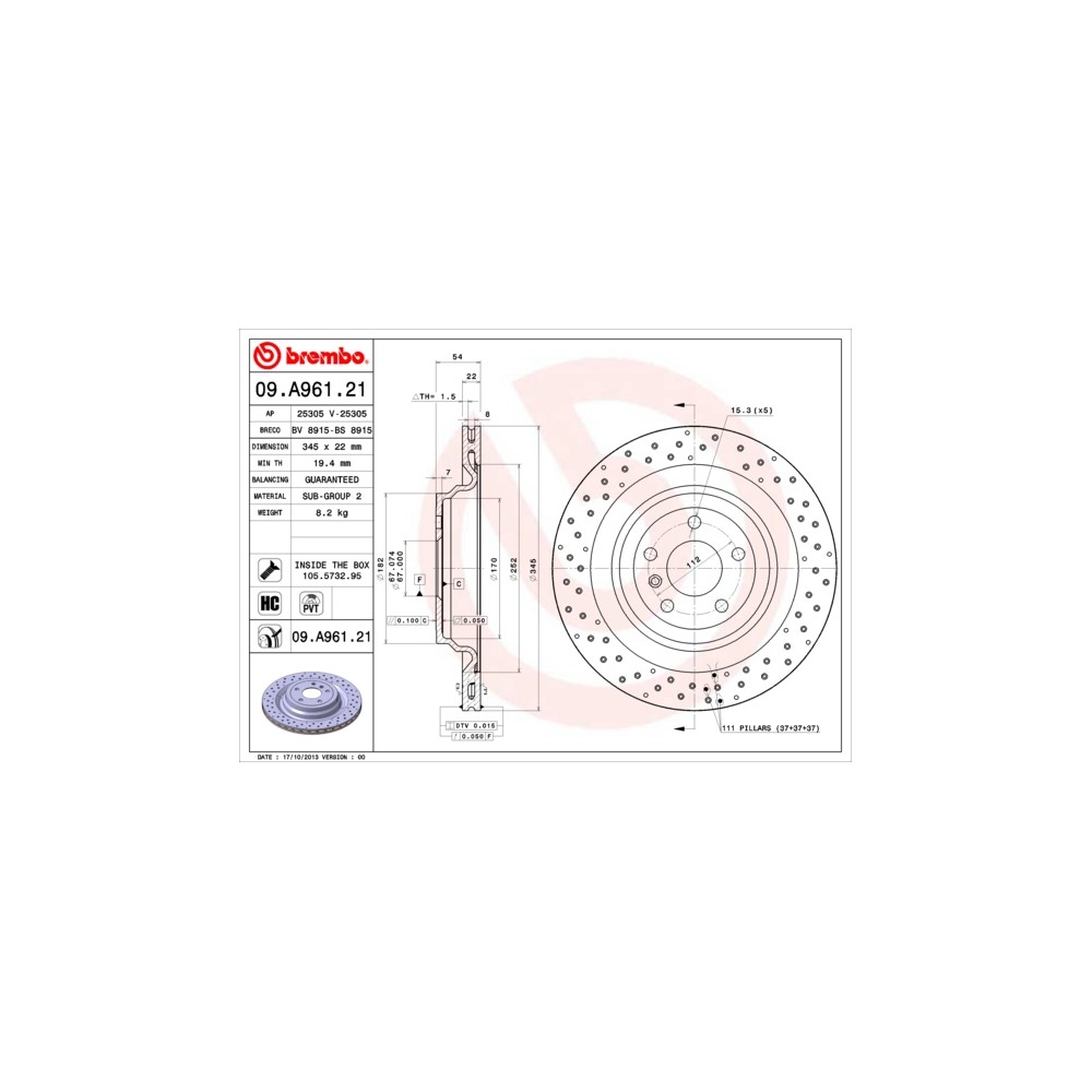BREMBO COATED DISC LINE Bremsscheibe 09.A961.21