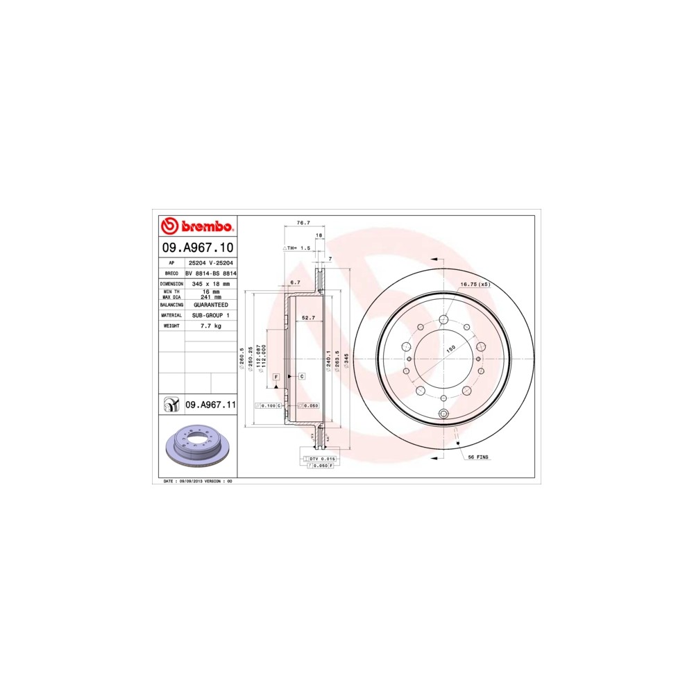 BREMBO Bremsscheibe 09.A967.10